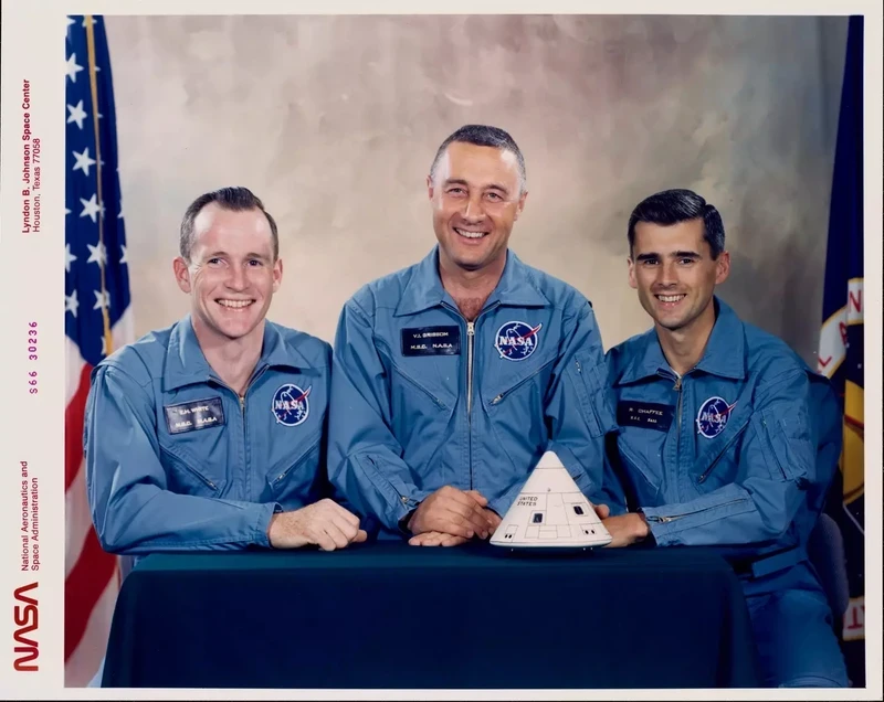 Astronauts Virgil 'Gus' Grissom, Edward White, and Roger Chaffee