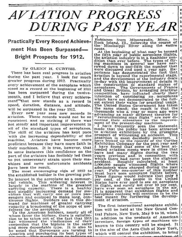 Aviation Progress During Past Year