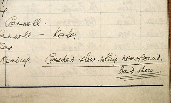 Bader's logbook entry