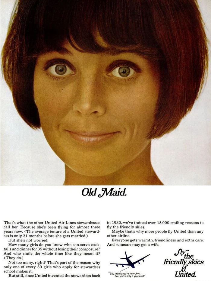 United Airlines Old Maid flight attendant ad