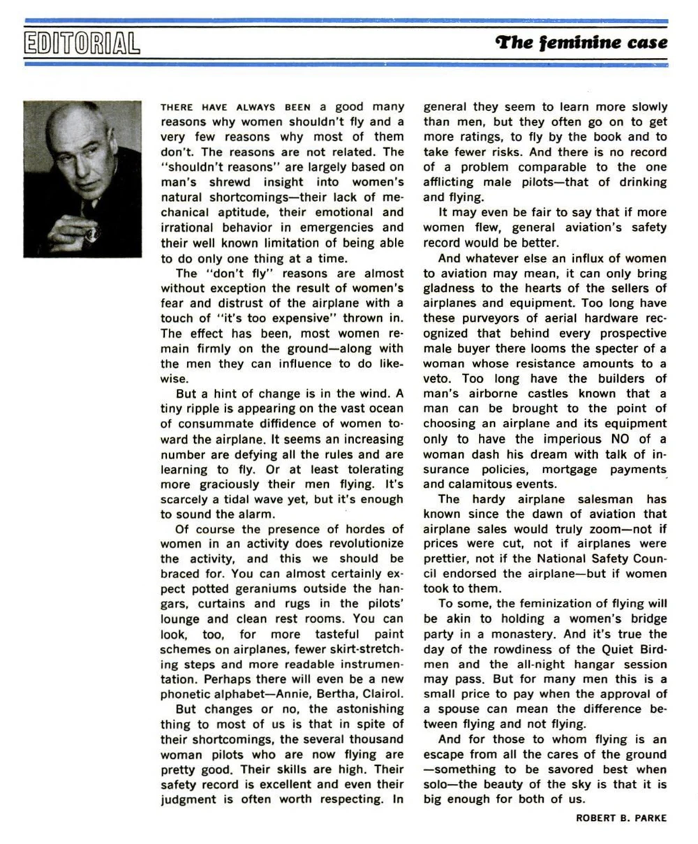 The Femine Case, Flying editorial August 1965