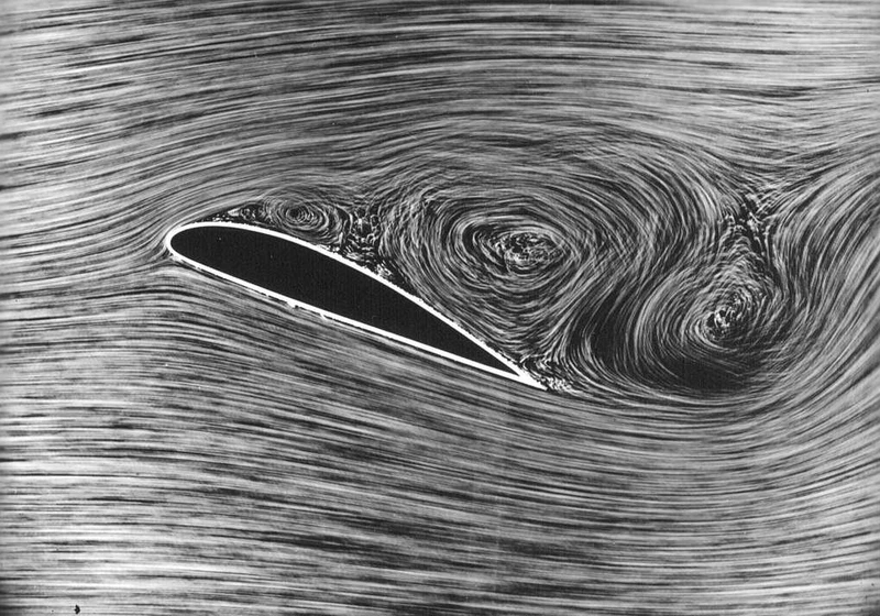 turbulence over and behind a wing in a windtunnel